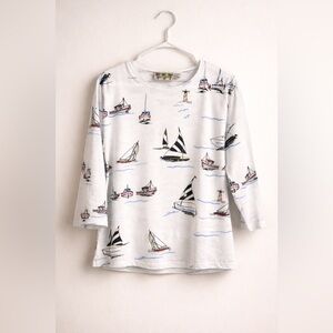 Palm Grove Nautical Print Top | Coastal Grandma woman’s XLarge petite nautical